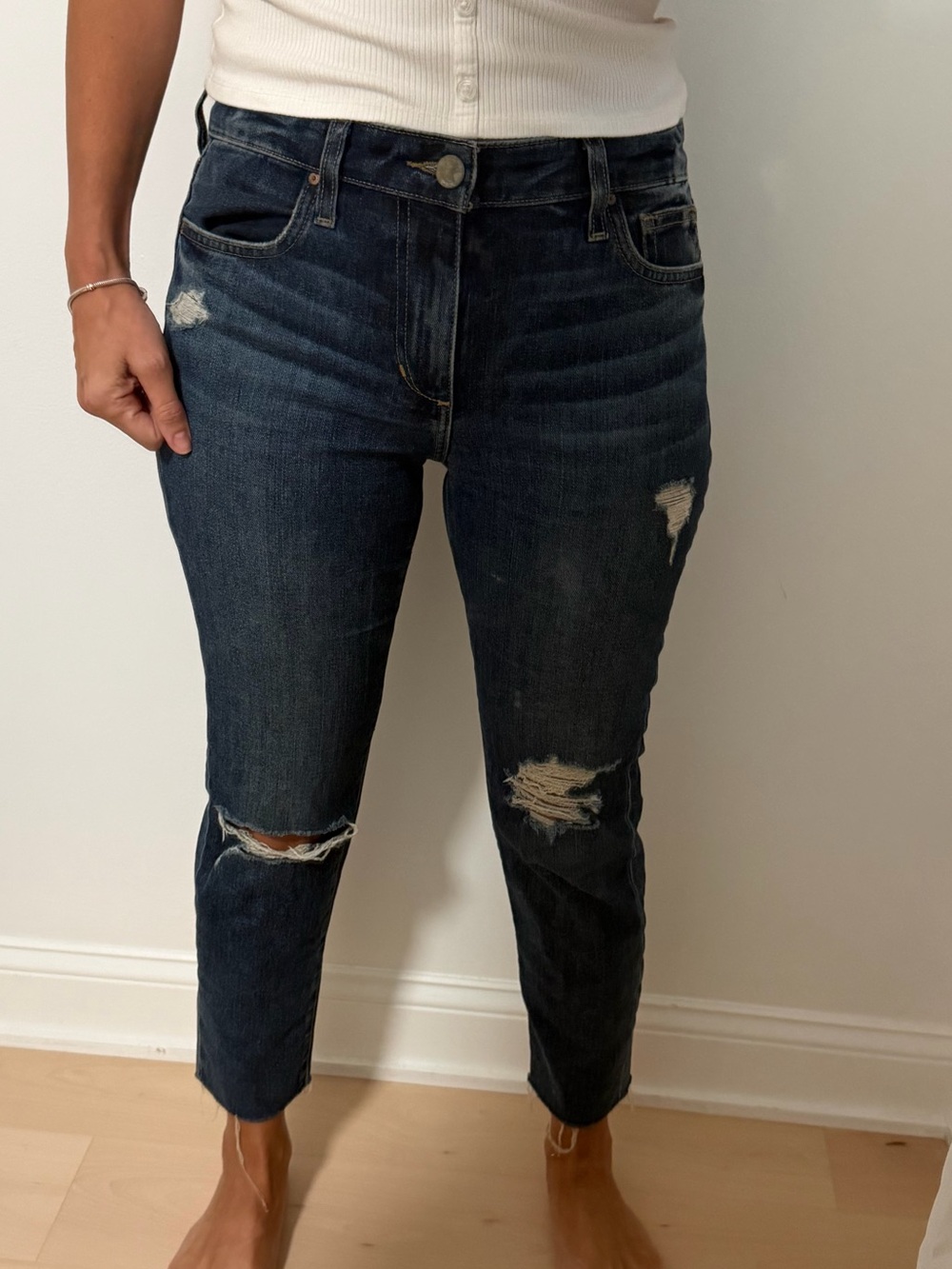 Joe's Jeans Dark Blue Distressed Cropped Ankle Jeans